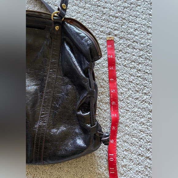 Hobo Black Distressed Leather Shoulder Bag – Brass-Tone Hardware - Picture 8 of 9